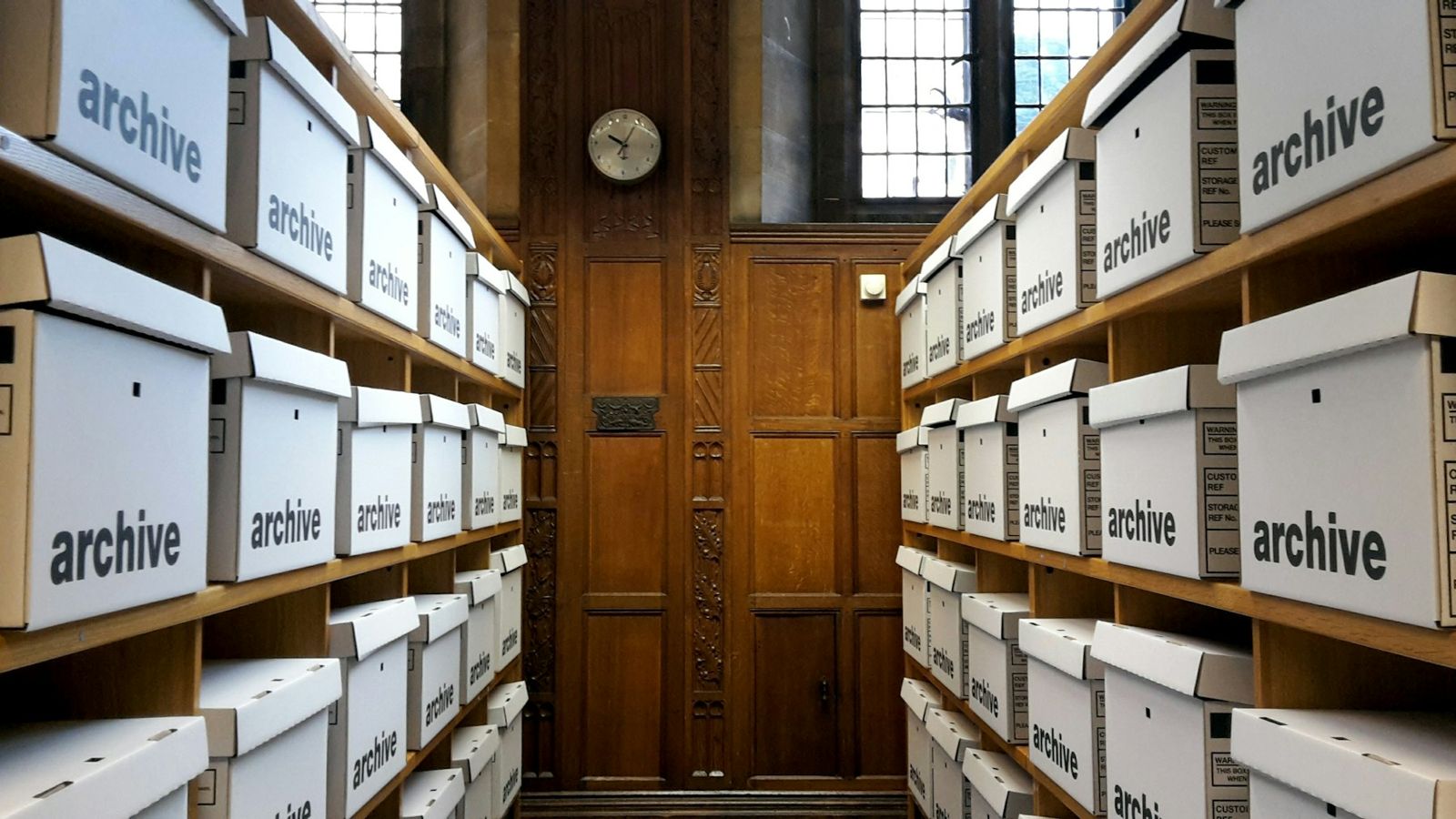 Archive boxes on shelves